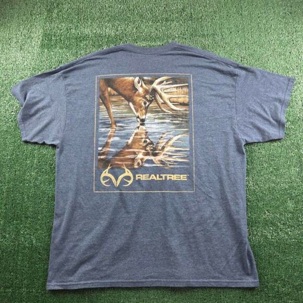 Realtree Buck Deer Graphic‎ Tee Men's XL Blue Hunting Outdoor Nature Shirt
